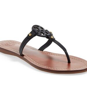 EUC Tory Burch Mini Miller Black Leather Thong Sandal - Size 6.5